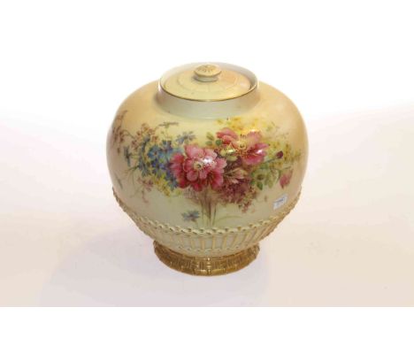 Royal Worcester ovoid lidded vase with floral and gilt design on ivory and blush ground