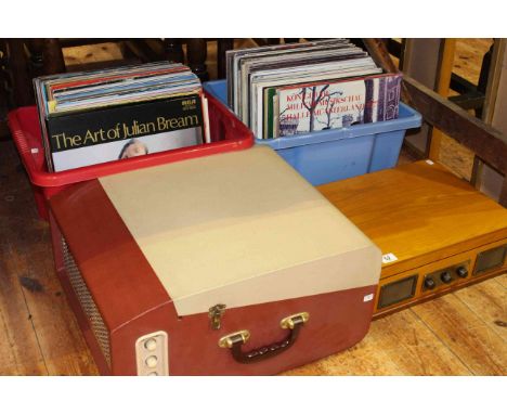 BRC record player, another turntable and two boxes of LP records