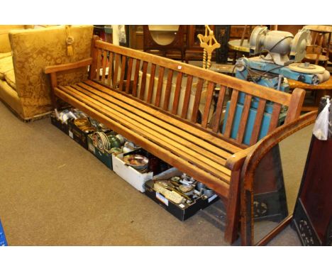 Stained hardwood garden bench, 244cm long