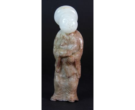 A lovely Chinese polished white jade figure of a Tang lady H 14cm