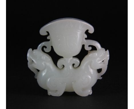 A fine Chinese carved white jade figure of a double headed dragon supporting an urn H 5cm W 5.5cm Est. £250 - 300