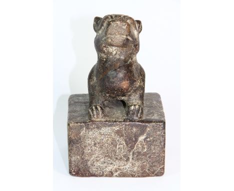A Chinese Ming dynasty style carved stone lion seal H 16cm