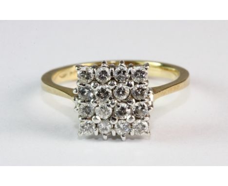 An 18ct yellow gold ring set with 16 brilliant cut diamonds in a square setting (O)