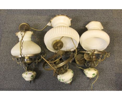 3 x hanging glass oil lamp style light fittings