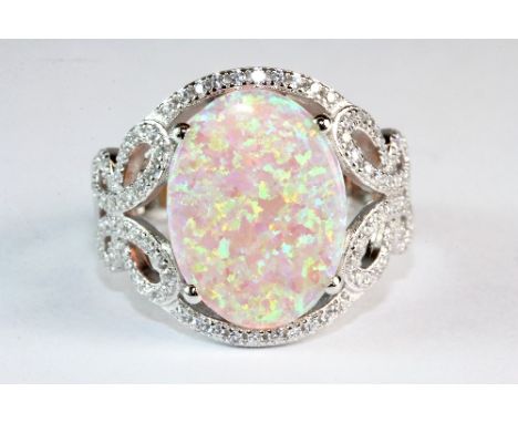 A 925 silver large faux opal and stone set ring (Q)