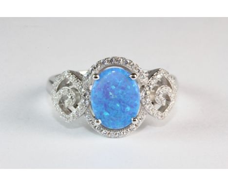 A 925 silver faux opal and stone set ring (S.5)