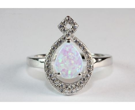 A 925 silver faux opal and stone set ring (P.5)