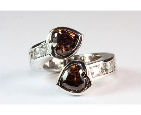 A silver smokey quartz and cz ring (M) (adjustable)