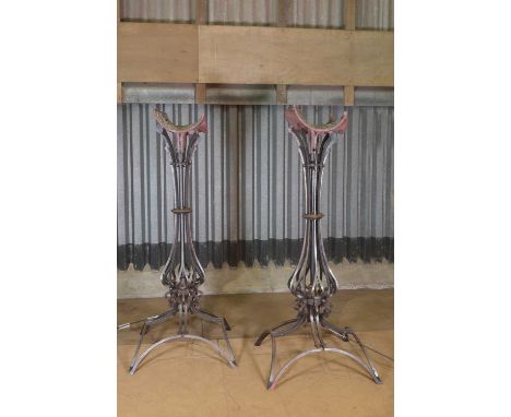 A pair of ESLA Bi-Multi Group 'AL' lanterns, c.1930s and later, now converted to standard lamps, each supported by a modern w