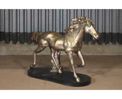 A cast iron figure of a horse,19th century, with later gilt decoration,145cm long40cm wide100cm highCondition ReportSome mino