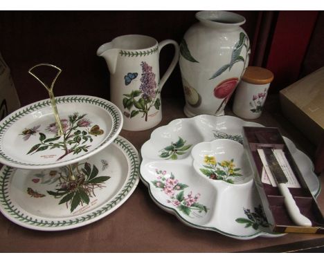 A selection of Portmierion Botanic Garden including cake plate, jug and vase. A Royal Worcester hors d' oeuvres dish 