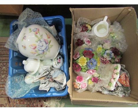 A selection of posies and related including jug and picture frame (9) and an Aynsley lidded vase, Wedgwood trinket pots 