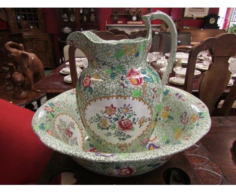 A Spode wash bowl and jug, a/f