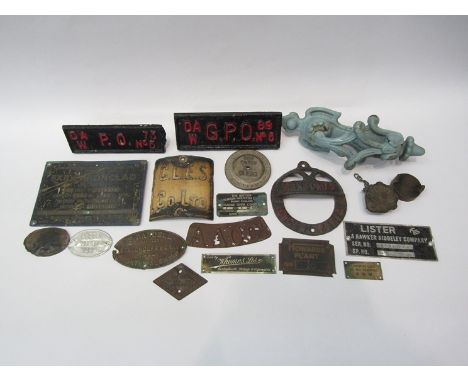A small quantity of vintage name plates, engine and G.P.O. etc 