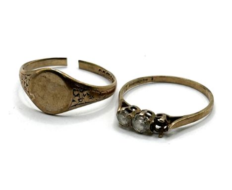 A 9ct gold signet ring, cut, and a dress ring, missing one stone (2) 