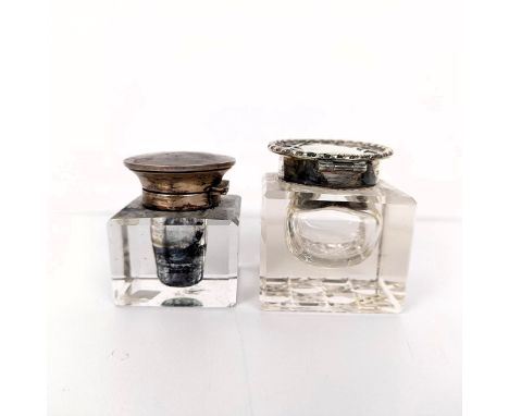 A cut glass inkwell, with a silver mount, and another (2) 