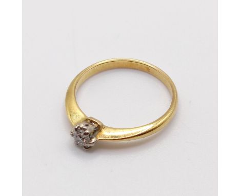 An 18ct gold and diamond solitaire ring, ring size M2.1 g, mount worn, diamond 3.8 mm diameter aprox, no visible inclusions t