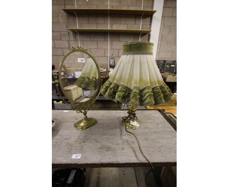 Brass electric table lamp and mirror