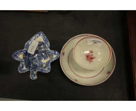 New Hall style saucer, tea bowl &amp; pearl ware pickle dish