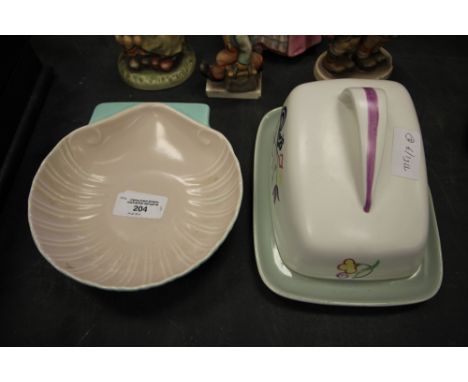 Poole cheese dish and cover &amp; Poole scalloped bowl