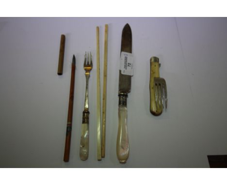 Ivory chopsticks, folding fork, etc.