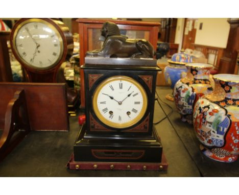 Victorian black slate mantel clock by Frodsham, of Egyptian revival design