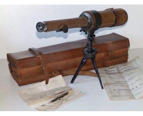 A 'Davon Patent Micro Telsescope &amp; Super Microscope' by F. Davidson &amp; Co., on folding metal tripod stand, with instru