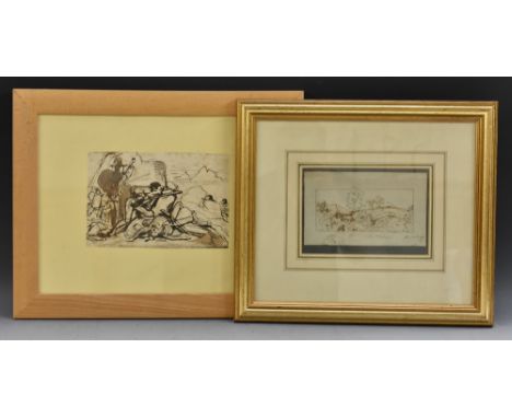 Harold J. Stanley (1817 - 1867)Sketch for a Battle Scenelabel to verso, Ink and wash over pencil, 16cm x 23cm; another, Samue