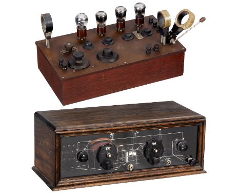 2 frühe Radioempfänger, um 19251) USA, 3 Röhren (RCA RadiotronHX-201A und 2 x Songbird X-112-A, alle Heizfäden getestet = in 