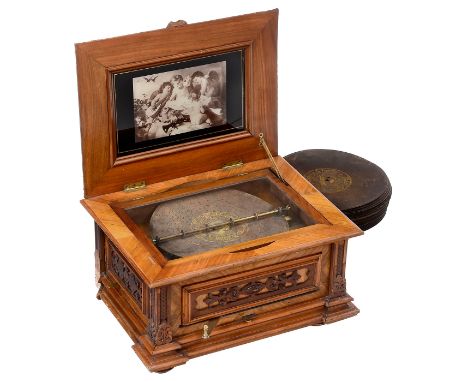 Plattenspieldose "Symphonion Nr. 25", um 1900Hersteller: "Symphonion Musikwerke, Leipzig". Für Blechplatten Ø 30 cm, 84 Töne 