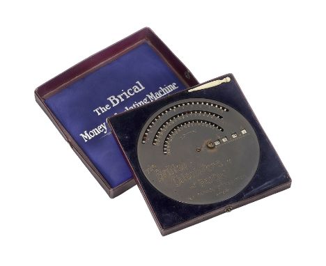 The Brical - Money Calculating Machine, um 1905Großer Bri(tischer) Cal(culator) für Additionen in britischer Währung (Pfund, 