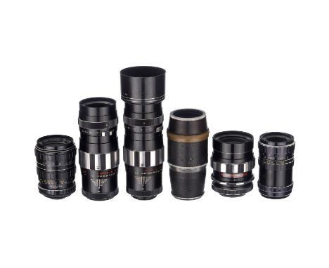 M42-Prototyp und 5 Kleinbild-Optiken1) Unbezeichnet, für M42, Carl Zeiss Jena Tessar 4,5/13,5 cm, Nr. 1003857, in Schneckenga