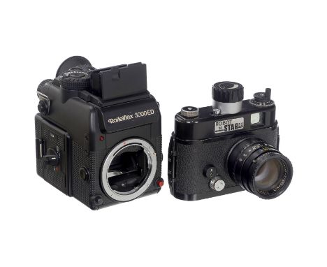 2 Halbformat-Kameras: Robot 18 Star 50 und Rolleiflex 3000 ED1) Rollei, Braunschweig. Rolleiflex 3000 ED Nr. 709720001 für 72