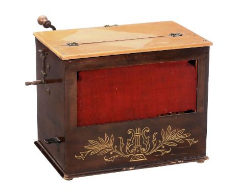 Kleine Walzendrehorgel von Riemer, um 1900Gebrüder Riemer, Orgelfabrik, Kratzau, Böhmen. 14 Tonstufen, 28 Holzpfeifen in 2 Re