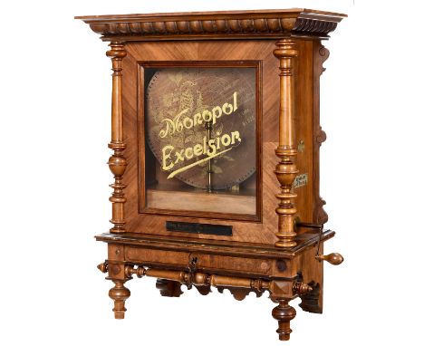 Musikautomat Monopol Excelsior Nr. 83, um 1900Seltenes Plattenspielwerk der Leipziger Musikwerke Paul Ehrlich, für Blechplatt