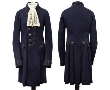 Cavalry Officer's Dress Light Coat. 19th Century. Small. Navy wool cloth with red piping, arm holding sword buttons, embroide