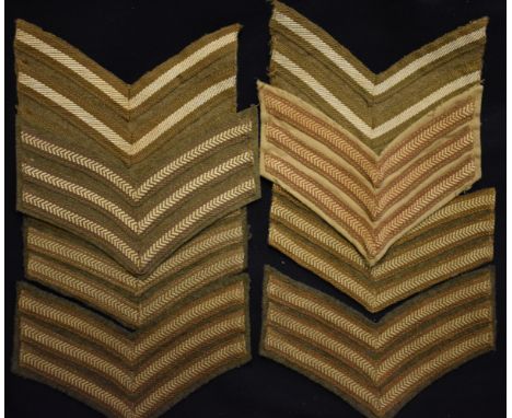 British WWII Army Sergeants Chevrons (8) in serge wool and one for the tropical uniform. 