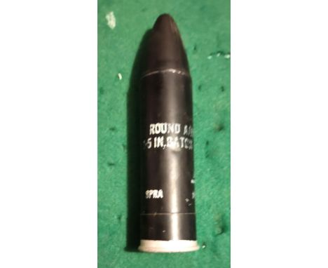 British 1.5 inch anti-riot baton round made of black rubber. Measuring 6in long (150mm) and 1.5in diameter. Contained within 