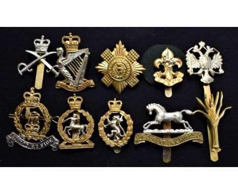 British EIIR Military Cap Badges (10) including: The Royal Irish Grenadier Guards, The Queen's Own Hussars, Royal Irish Range