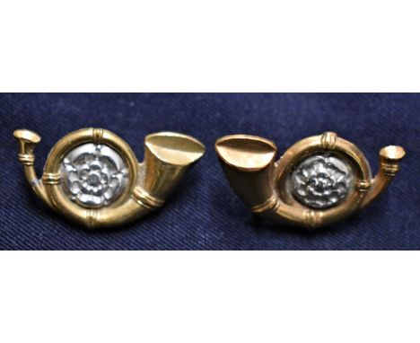 King's Own Yorkshire Light Infantry Officers Collar Badges (Bi-metal), a nice facing pair.