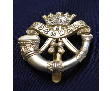 The Duke of Cornwall's Light Infantry Cap Badge (White-metal), slider with Maker 'Maples &amp; Beasley, Birmingham'. 