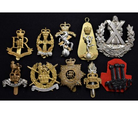 British EIIR Military Cap Badges (10) including: The Army Foundation College, Royal Corps of Transport, REME, Cameron, Milita