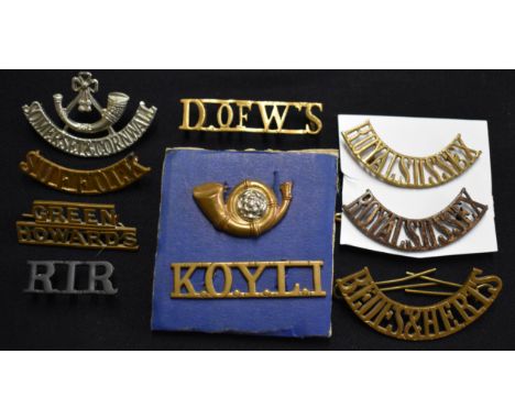 British Army Shoulder Titles (10) including: Duke of Wellington's, Green Howards, Beds &amp; Herts, Royal Sussex, Suffolk etc