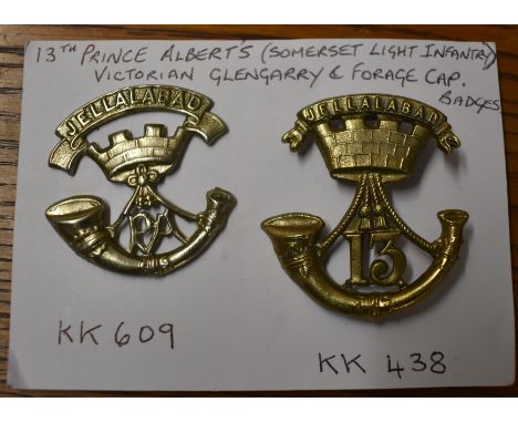 13th Prince Albert's (Somerset Light Infantry) Victorian Glengarry Badges (Gilding-metal and White-metal) and Forage Cap Badg