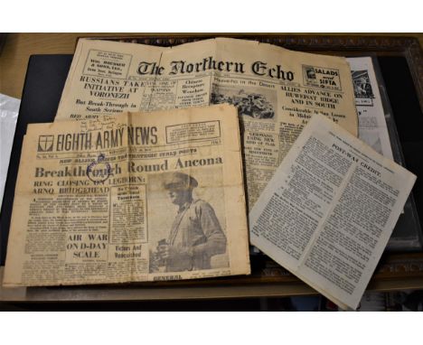 British WWII Newspapers and leaflets, The Northern Chronicle dated 1942 "Allies Advance on Ruweisat Ridge", Eighth Army News 