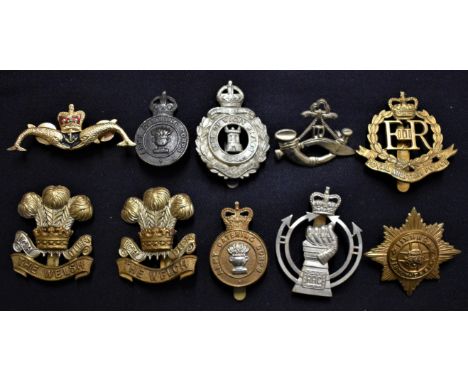 British Military Cap Badges (10) including: Army Catering Corps, RAC, Isle of Wight Rifles, Royal Military Police, The Welsh 