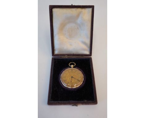 A GOLD CASED AND ENAMELLED KEY WIND OPENFACED LADY'S FOB WATCHThe gilt cylinder movement detailed Mottu Geneve, the inner cas