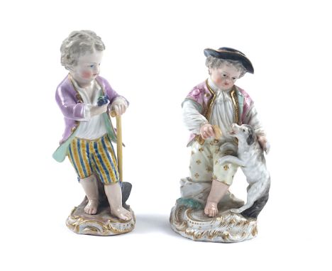 TWO MEISSEN FIGURES OF CHILDREN (2)Late 19thThe first as a boy gardener holding a spade and bunch of grapes, the second model