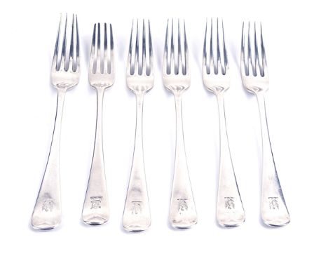 SIX SILVER OLD ENGLISH PATTERN TABLE FORKS (6)Comprising; five Sheffield 1914 and one London 1793, combined weight 474 gms