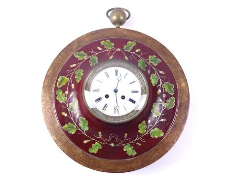 A FRENCH TOLE PEINTE WALL CLOCK19th Century and LaterWith Roman hours to the enamel dial, twin train movement with count whee